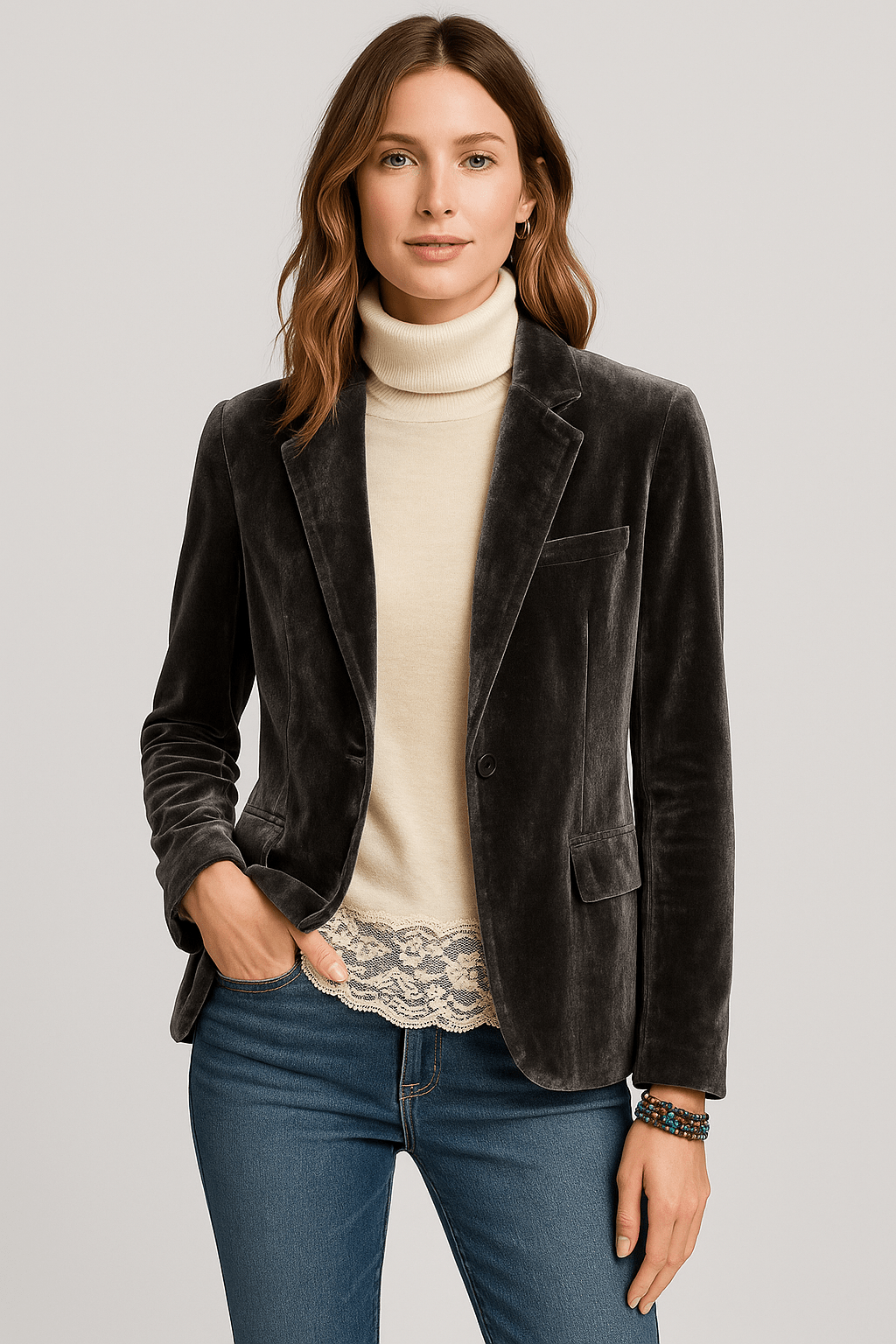 Damen - Eleganter Slim Fit Samtblazer - Weicher Stoff - Stilvolle Jacke aus Samt für jeden Anlass