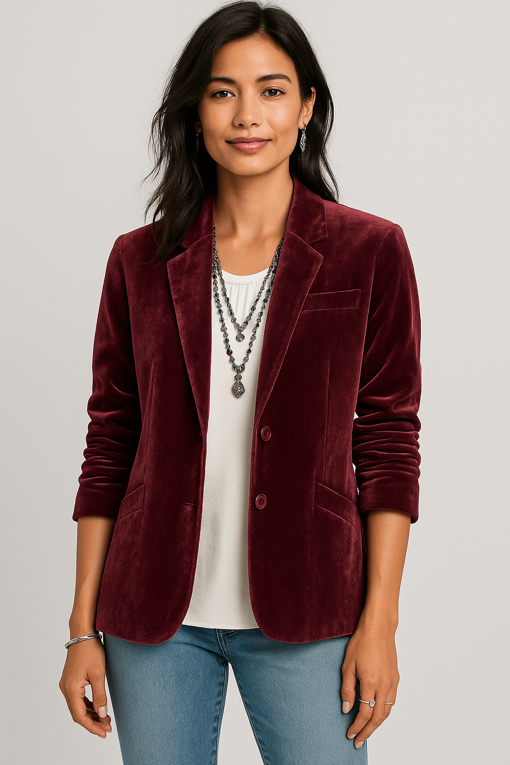 Damen - Eleganter Slim Fit Samtblazer - Weicher Stoff - Stilvolle Jacke aus Samt für jeden Anlass