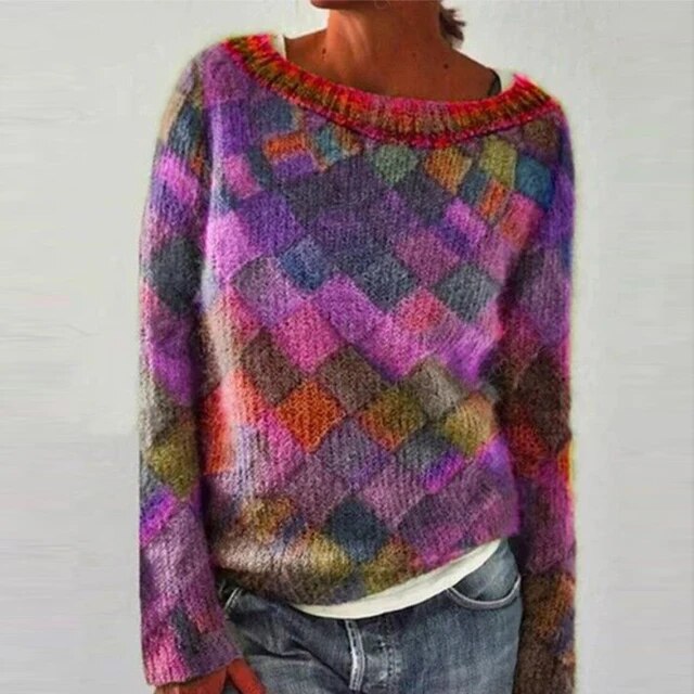 Damen - Buntes Langarmshirt - O-Ausschnitt - Bequem & vielseitig - Ideal für jeden Anlass