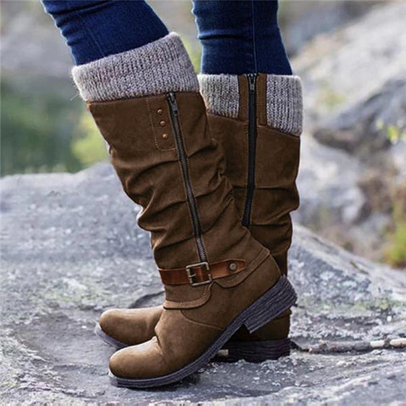 Damen - Bequeme Stiefel - flachem Absatz - Stylisches Design für den ganzen Tag