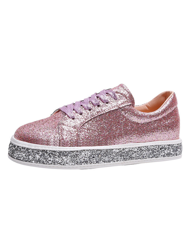 Plateau-Turnschuhe mit Glitzer in großen Größen für Frauen
