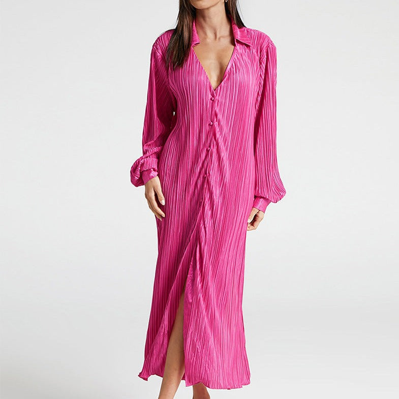 Damen - Langes Kleid mit Falten - Eleganter Stil für besondere Anlässe - Modisches Must-Have