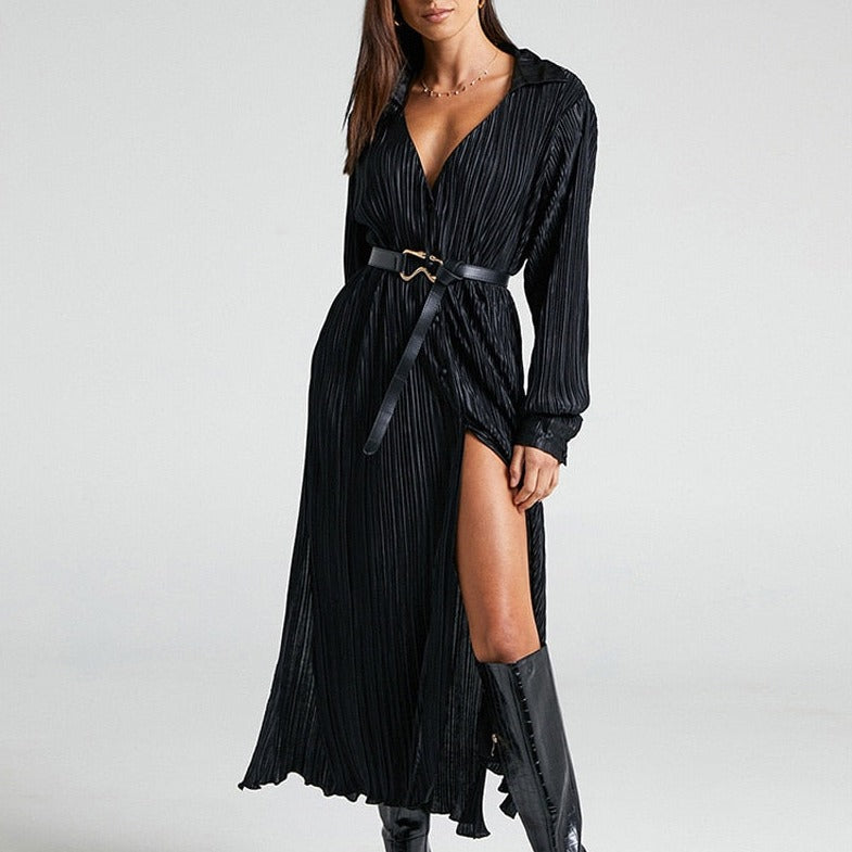 Damen - Langes Kleid mit Falten - Eleganter Stil für besondere Anlässe - Modisches Must-Have