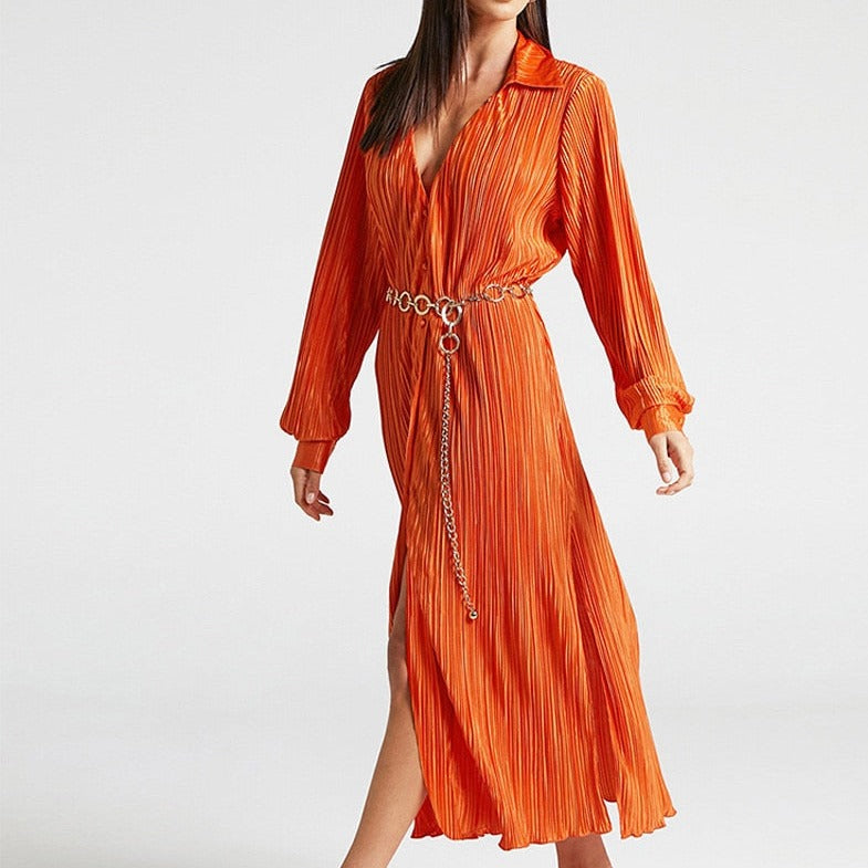 Damen - Langes Kleid mit Falten - Eleganter Stil für besondere Anlässe - Modisches Must-Have