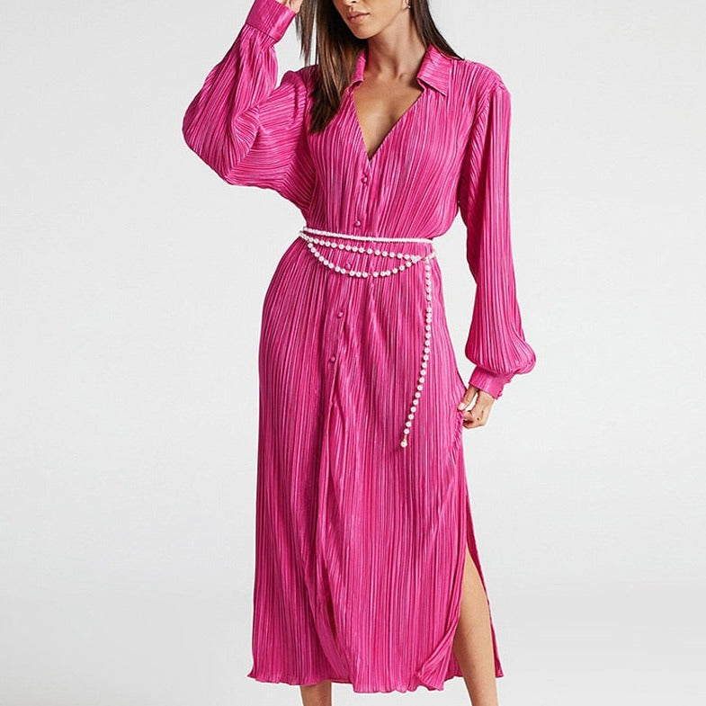 Damen - Langes Kleid mit Falten - Eleganter Stil für besondere Anlässe - Modisches Must-Have