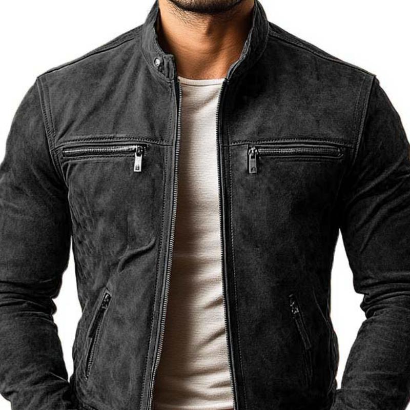 Herren - Jacke - Wildleder - Klassisch schlank mit Reißverschluss -  Stehkragen und mehreren praktischen Taschen