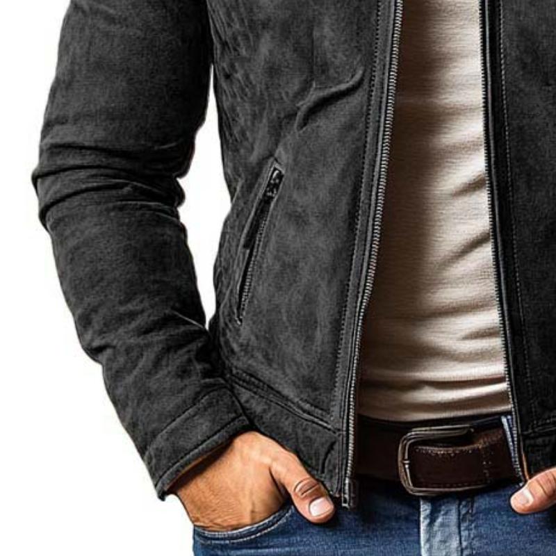 Herren - Jacke - Wildleder - Klassisch schlank mit Reißverschluss -  Stehkragen und mehreren praktischen Taschen