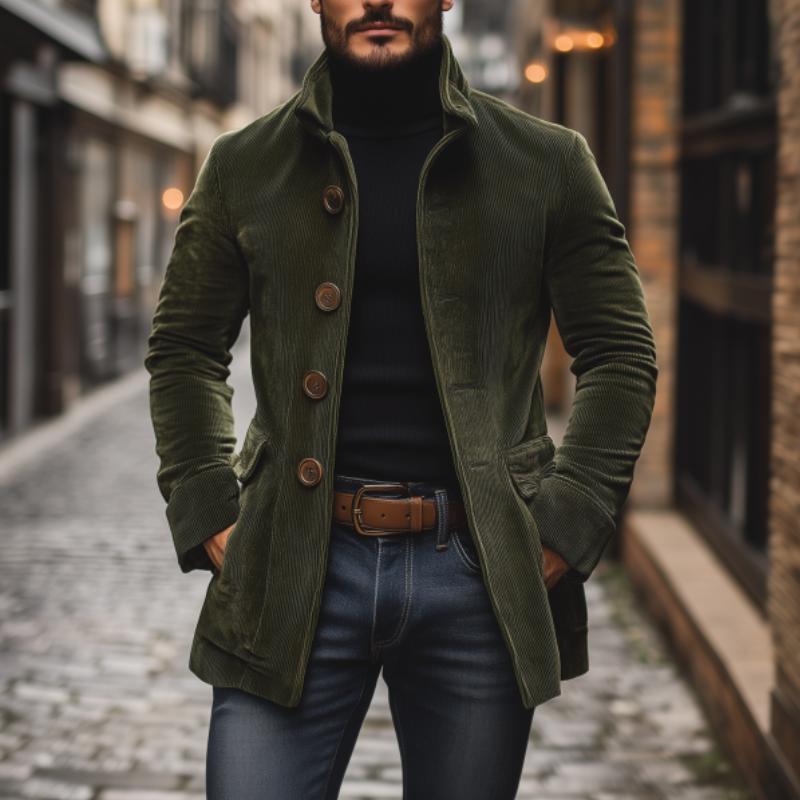 Herren - Vintage Kurzmantel - Cord - Stehkragen Schlanke Passform - Eleganter Look