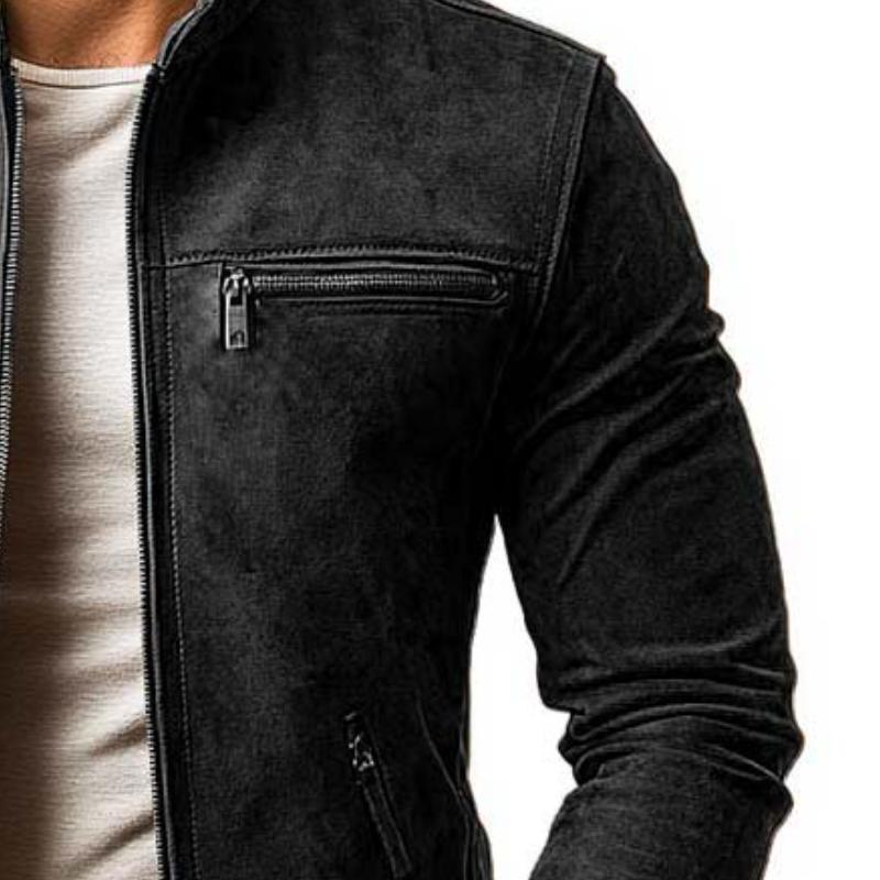 Herren - Jacke - Wildleder - Klassisch schlank mit Reißverschluss -  Stehkragen und mehreren praktischen Taschen