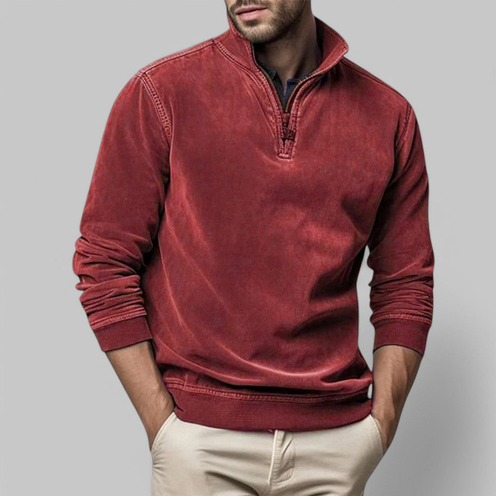 Herren - Lässiger Pullover mit halbem Reißverschluss - Weicher Stoff, Stehkragen - Stylische Freizeitkleidung