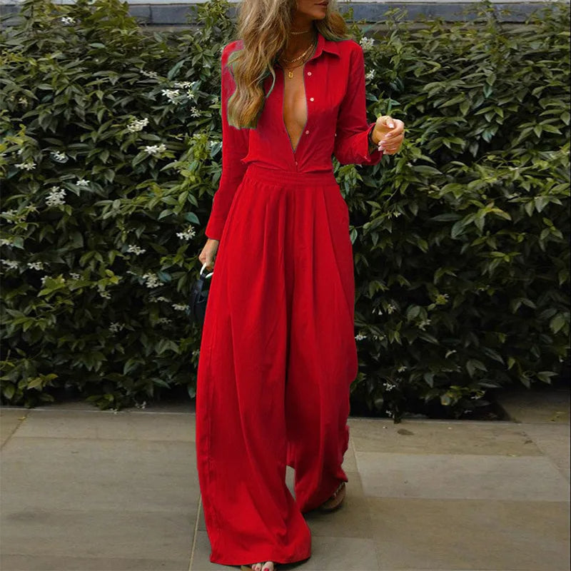 Damen - Geknöpfter Jumpsuit - Elastische Taille - Bequem und Stilvoll für Jeden Anlass
