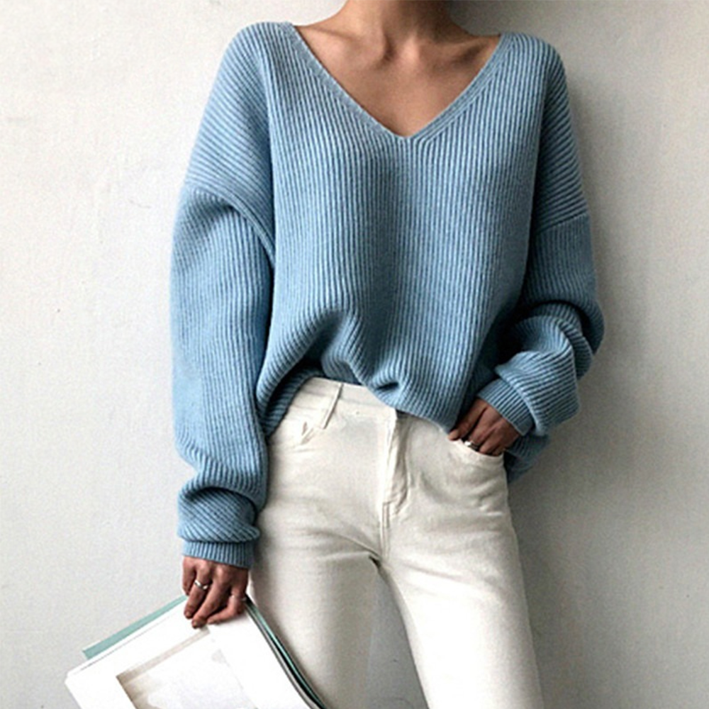 Damen - Bequemer V-Ausschnitt Pullover - Weicher Strick - Stylische Alltagskleidung