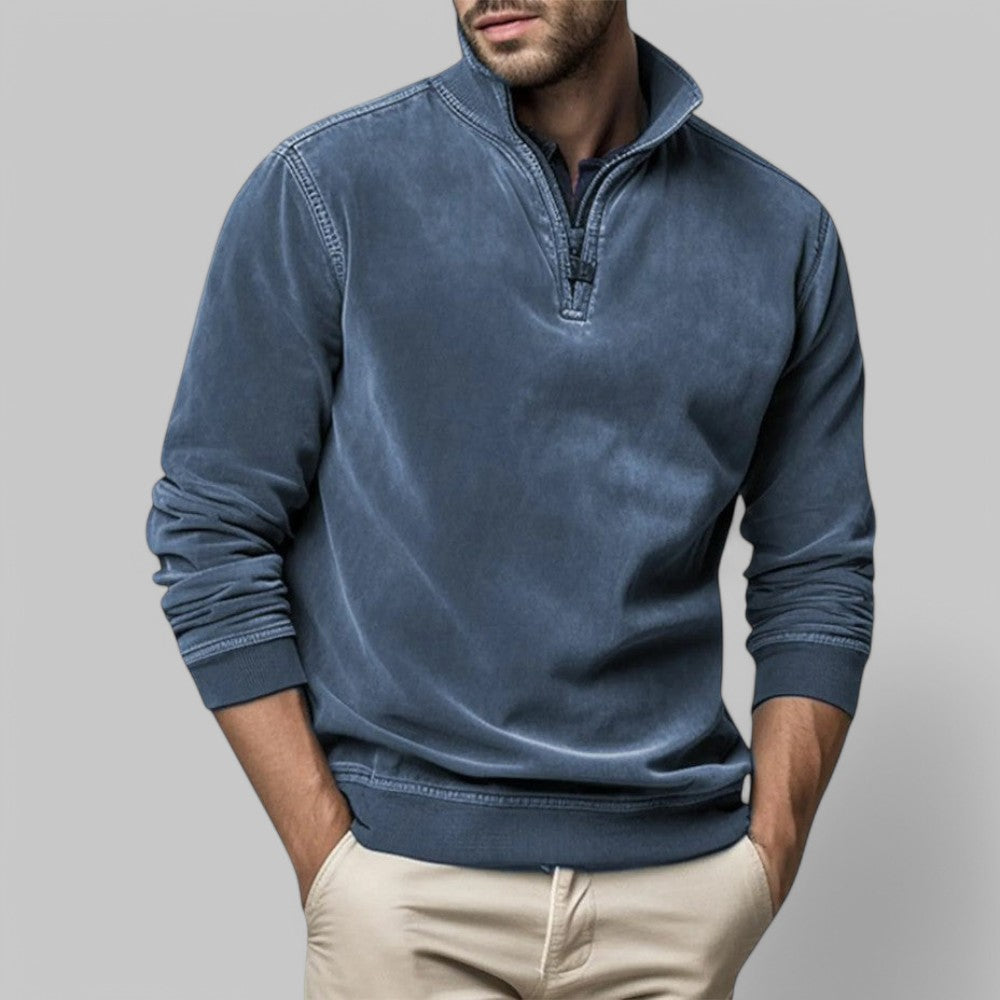 Herren - Lässiger Pullover mit halbem Reißverschluss - Weicher Stoff, Stehkragen - Stylische Freizeitkleidung