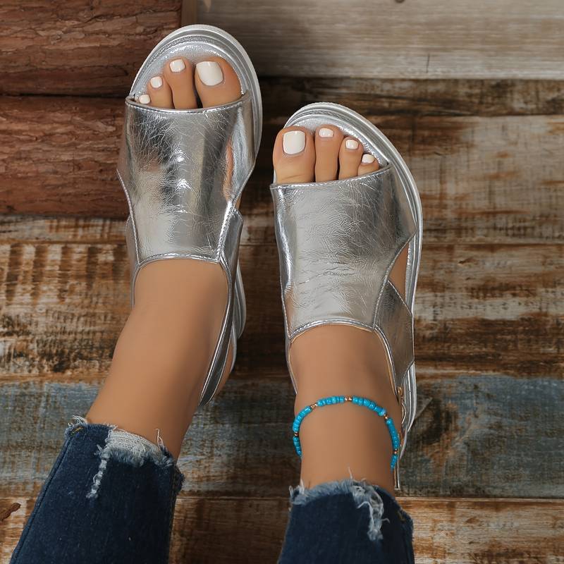 Damen - Metallic-Sandalen - Hochwertiges synthetisches - Stilvolles Design - Casual Schuhwerk für jeden Anlass
