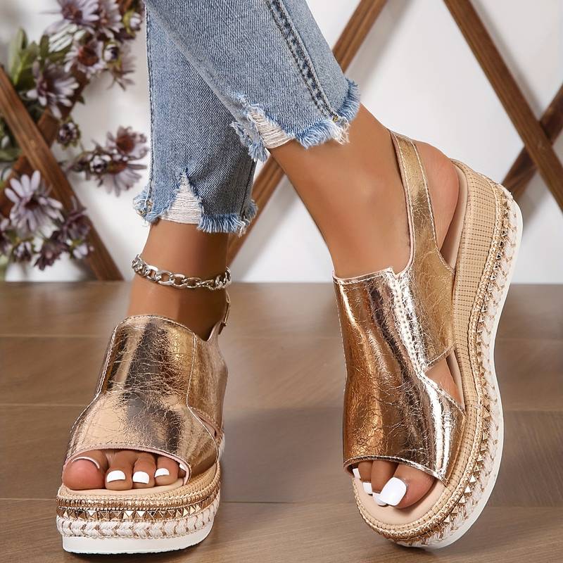 Damen - Metallic-Sandalen - Hochwertiges synthetisches - Stilvolles Design - Casual Schuhwerk für jeden Anlass