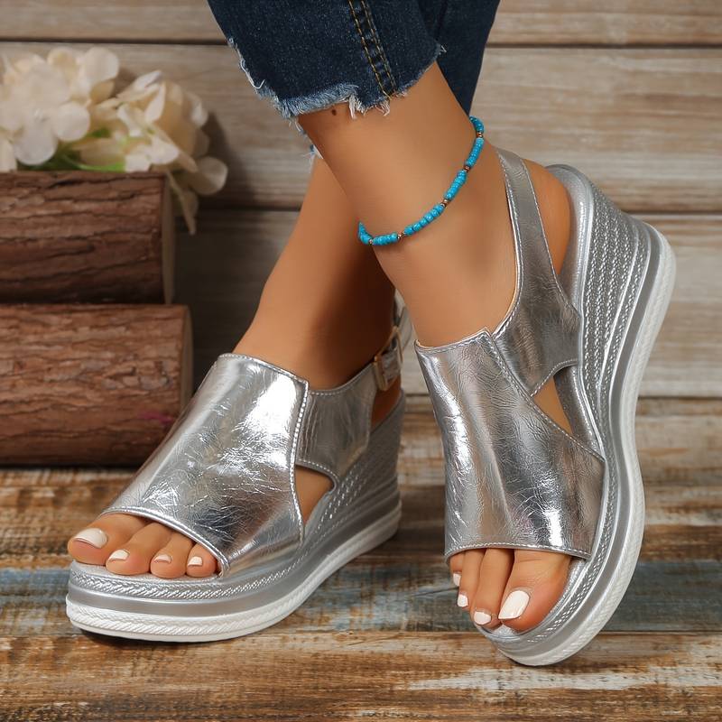 Damen - Metallic-Sandalen - Hochwertiges synthetisches - Stilvolles Design - Casual Schuhwerk für jeden Anlass