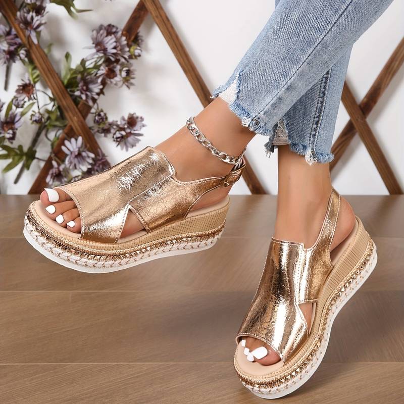 Damen - Metallic-Sandalen - Hochwertiges synthetisches - Stilvolles Design - Casual Schuhwerk für jeden Anlass