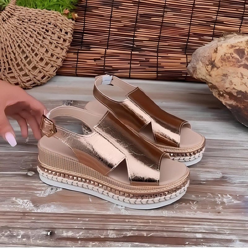 Damen - Metallic-Sandalen - Hochwertiges synthetisches - Stilvolles Design - Casual Schuhwerk für jeden Anlass
