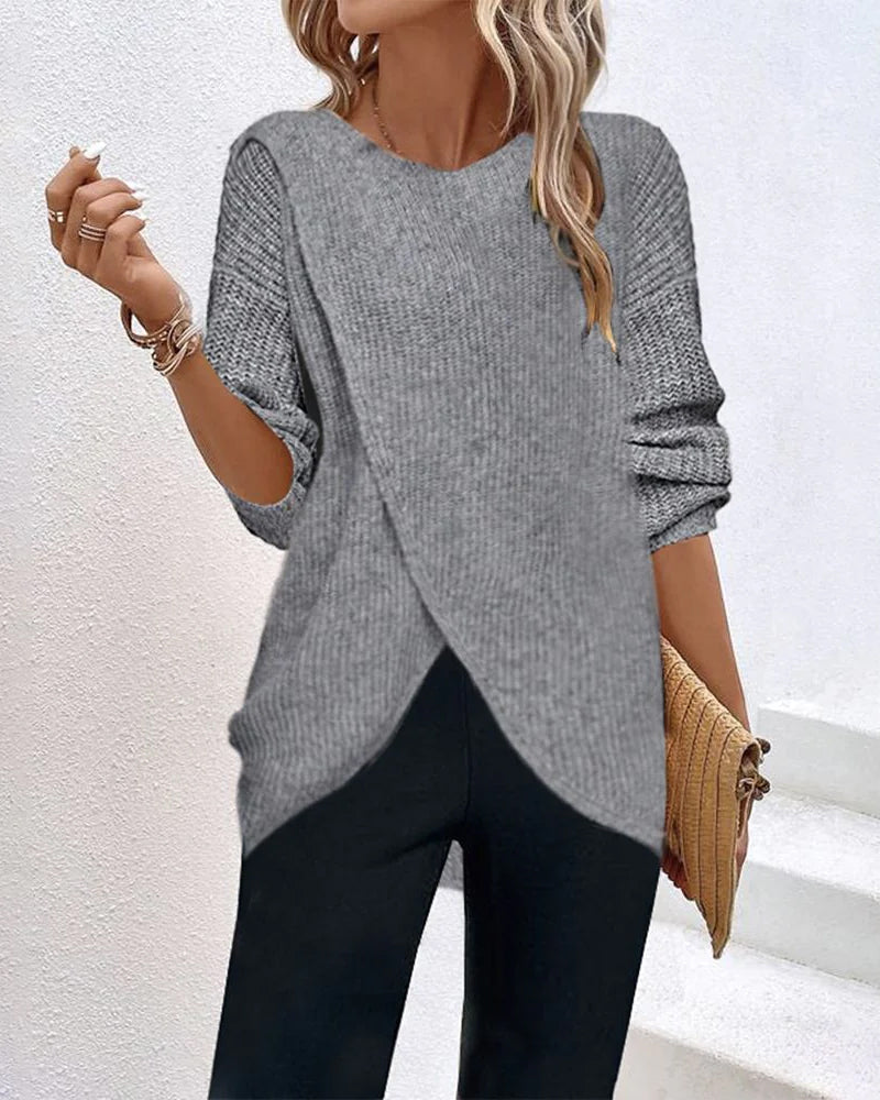 Sandra | Schlichter Pullover mit Rundhalsausschnitt und Schlitz