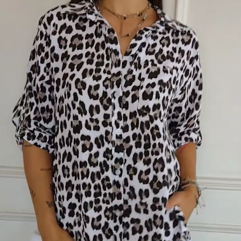 Damen - Bluse - Atmungsaktive Stoff - stylischem Leopardenprint und lässiger Passform - Trendy Mode für jeden Anlass
