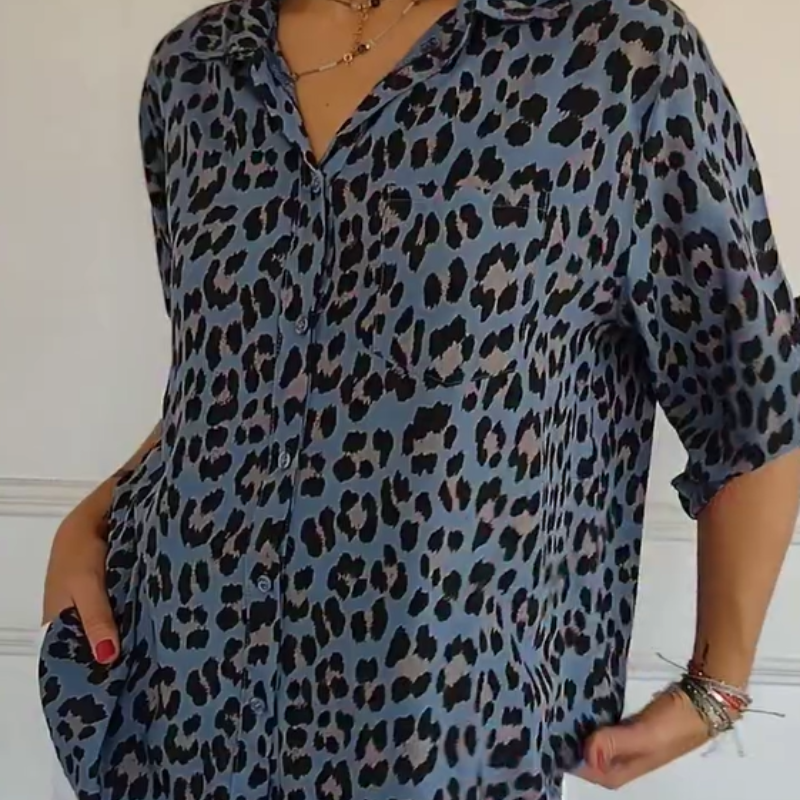 Damen - Bluse - Atmungsaktive Stoff - stylischem Leopardenprint und lässiger Passform - Trendy Mode für jeden Anlass