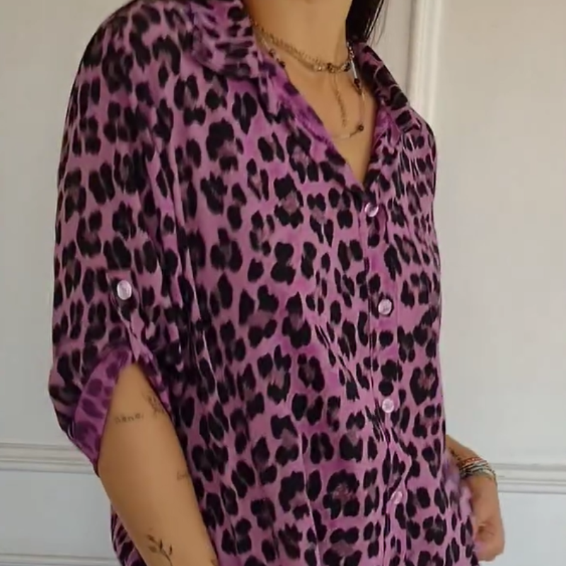 Damen - Bluse - Atmungsaktive Stoff - stylischem Leopardenprint und lässiger Passform - Trendy Mode für jeden Anlass