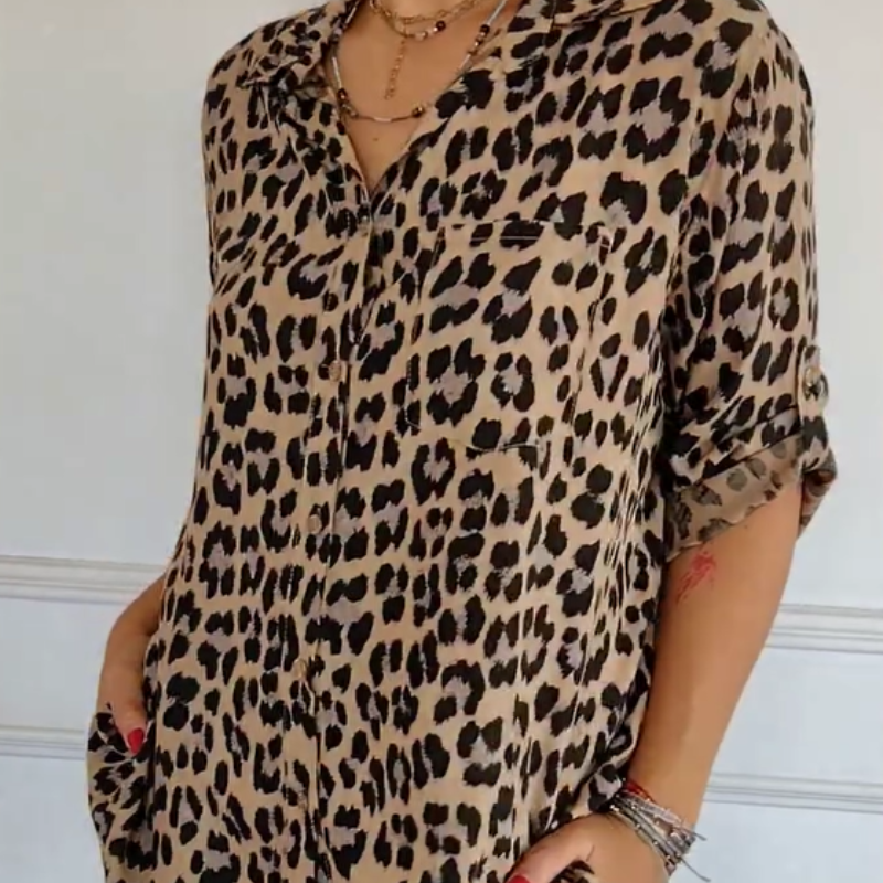 Damen - Bluse - Atmungsaktive Stoff - stylischem Leopardenprint und lässiger Passform - Trendy Mode für jeden Anlass