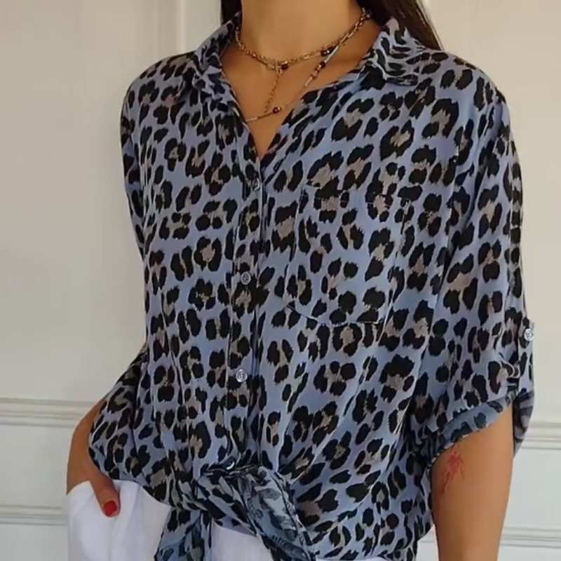 Damen - Bluse - Atmungsaktive Stoff - stylischem Leopardenprint und lässiger Passform - Trendy Mode für jeden Anlass