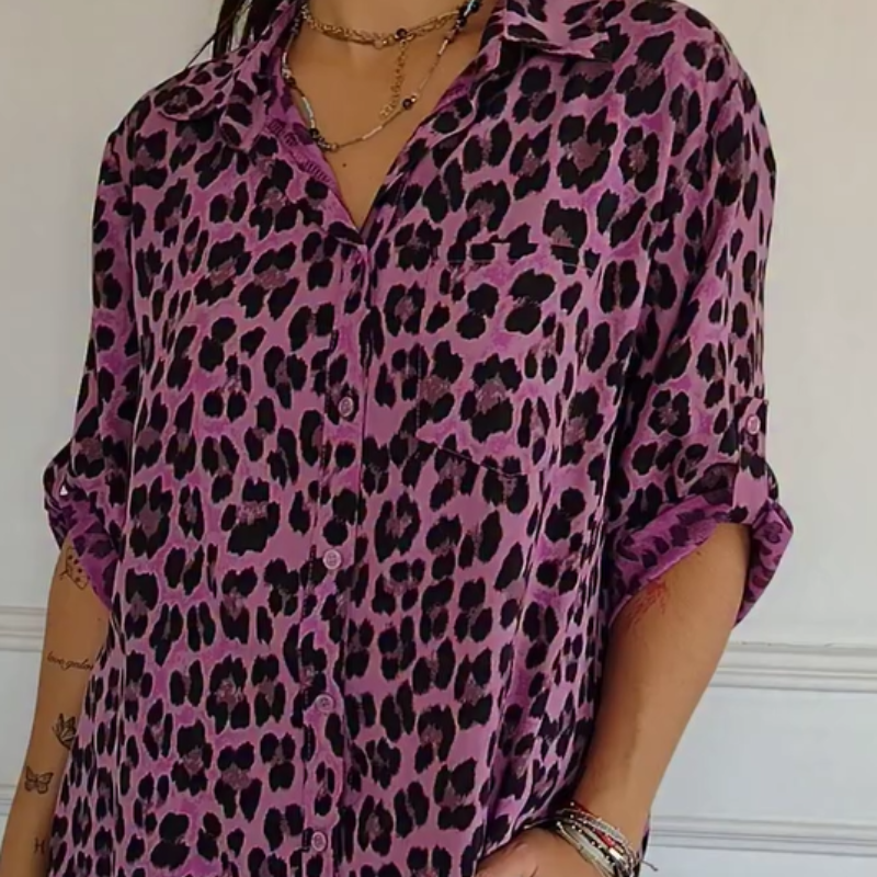 Damen - Bluse - Atmungsaktive Stoff - stylischem Leopardenprint und lässiger Passform - Trendy Mode für jeden Anlass