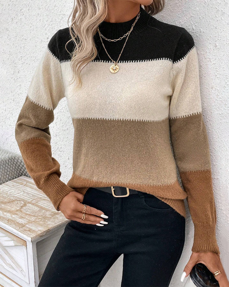 Stacey | Colour-Blocked-Pullover mit hohem Ausschnitt