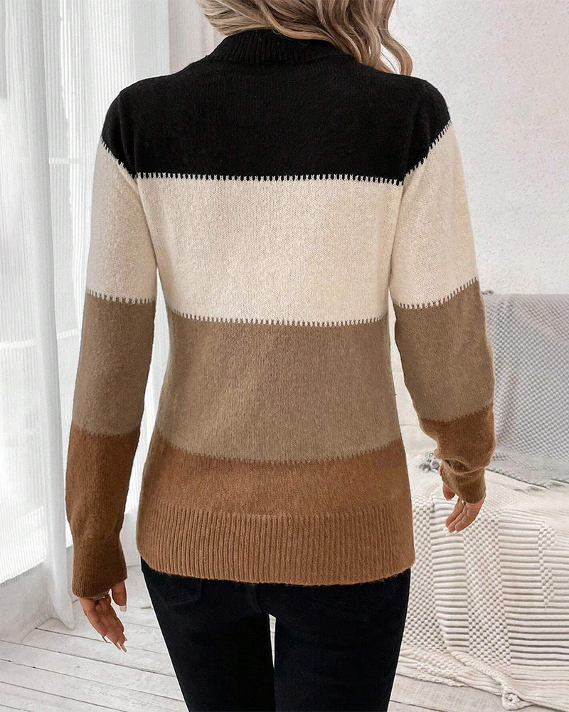 Stacey | Colour-Blocked-Pullover mit hohem Ausschnitt
