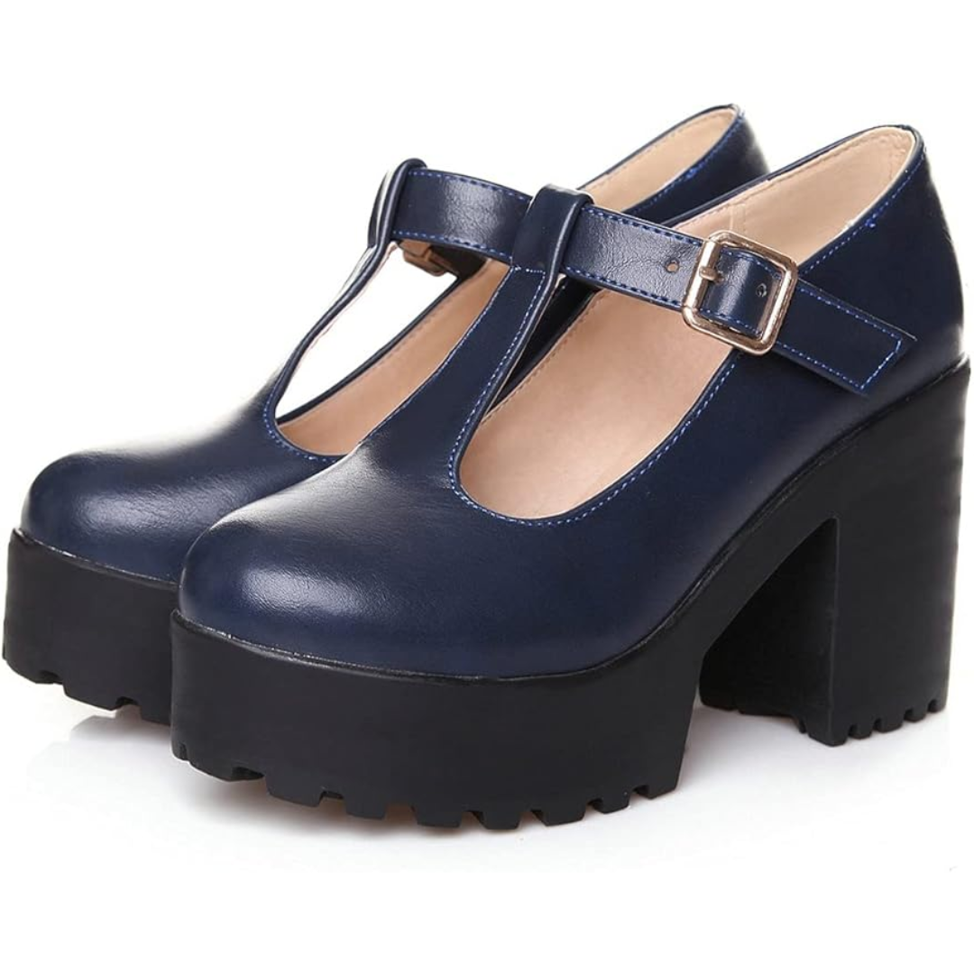 Damen - T-Strap Chunky Plateauabsätze - Stilvoll & Bequem für jeden Anlass