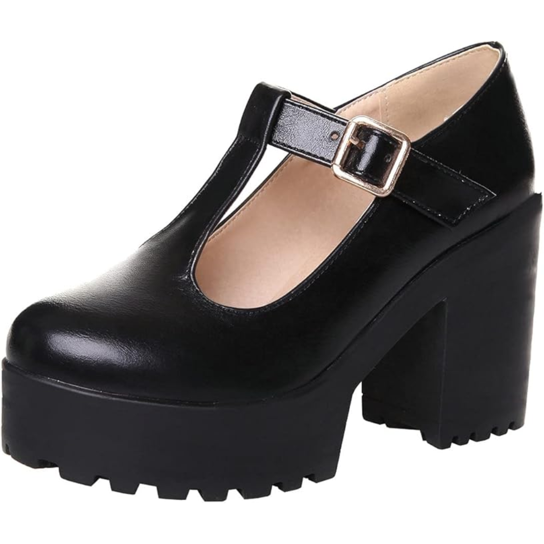 Damen - T-Strap Chunky Plateauabsätze - Stilvoll & Bequem für jeden Anlass
