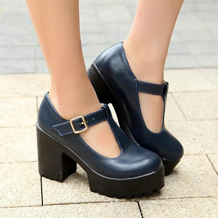 Damen - T-Strap Chunky Plateauabsätze - Stilvoll & Bequem für jeden Anlass