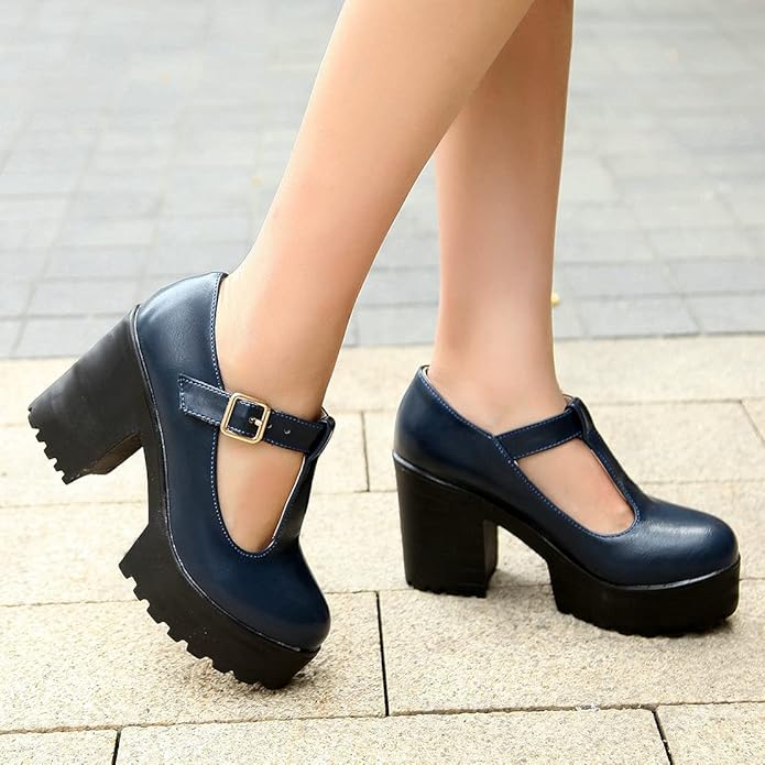 Damen - T-Strap Chunky Plateauabsätze - Stilvoll & Bequem für jeden Anlass