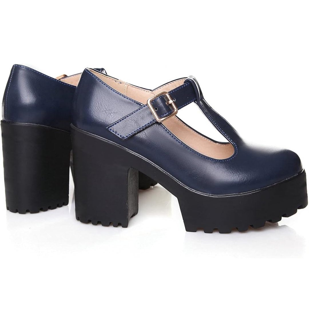 Damen - T-Strap Chunky Plateauabsätze - Stilvoll & Bequem für jeden Anlass