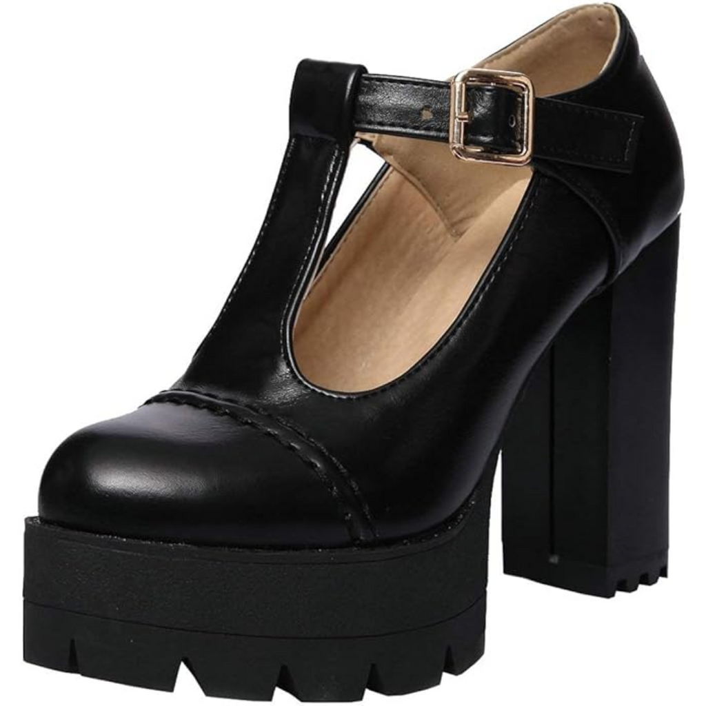 Damen - T-Strap Chunky Plateauabsätze - Stilvoll & Bequem für jeden Anlass