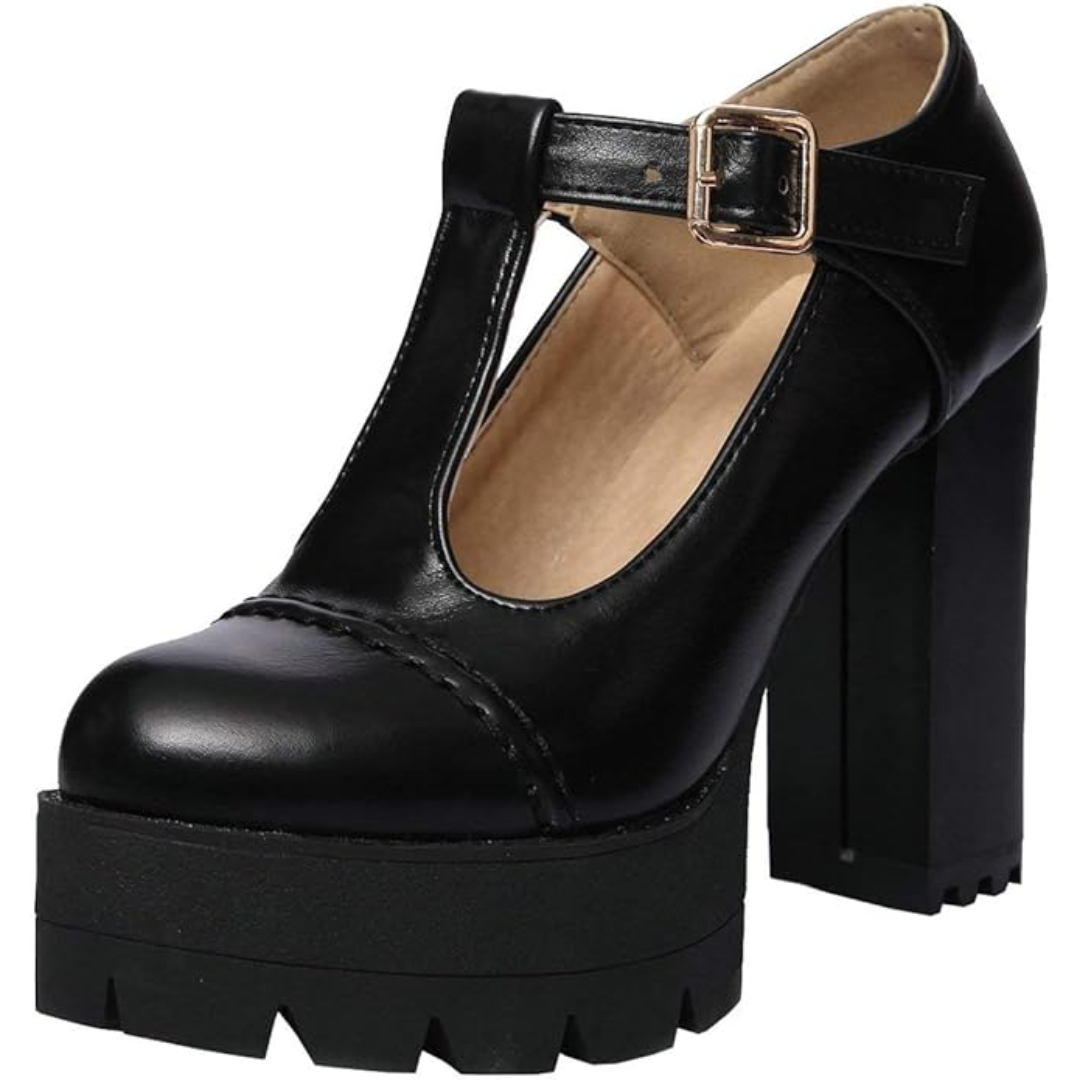 Damen - T-Strap Chunky Plateauabsätze - Stilvoll & Bequem für jeden Anlass