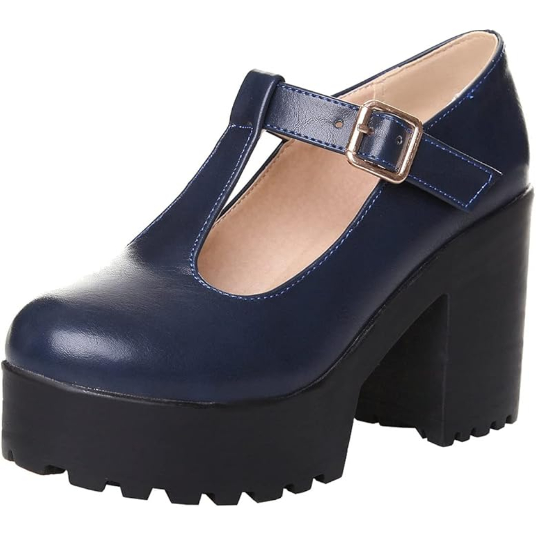 Damen - T-Strap Chunky Plateauabsätze - Stilvoll & Bequem für jeden Anlass