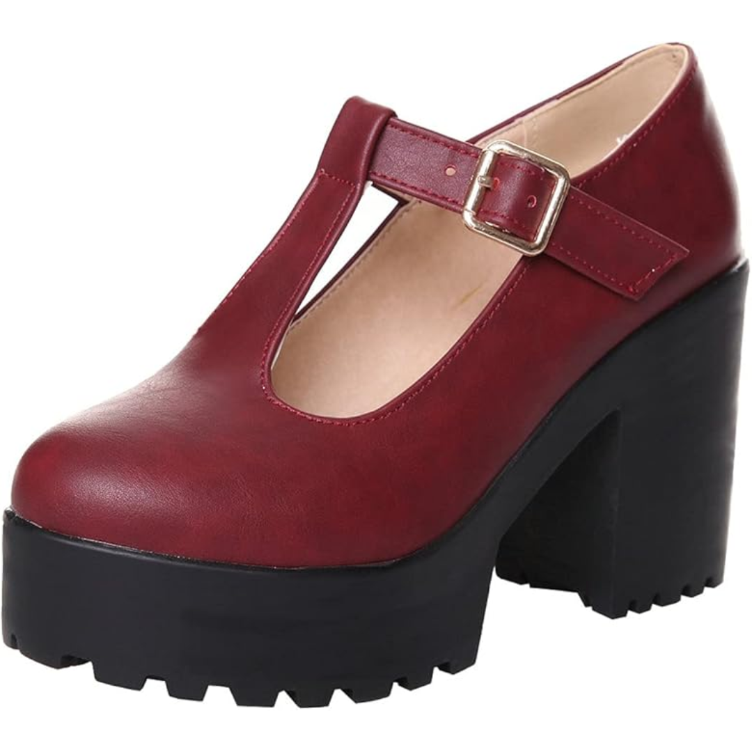 Damen - T-Strap Chunky Plateauabsätze - Stilvoll & Bequem für jeden Anlass