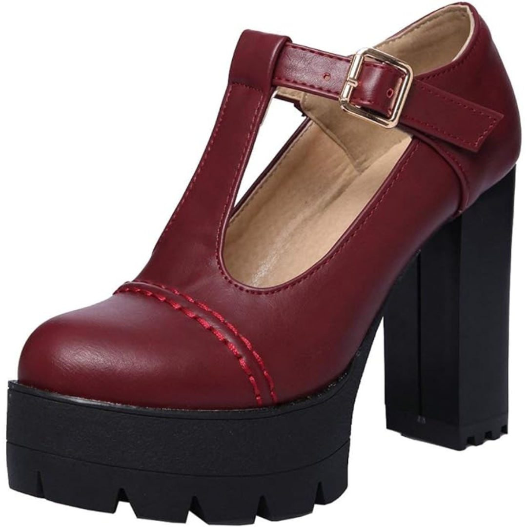 Damen - T-Strap Chunky Plateauabsätze - Stilvoll & Bequem für jeden Anlass