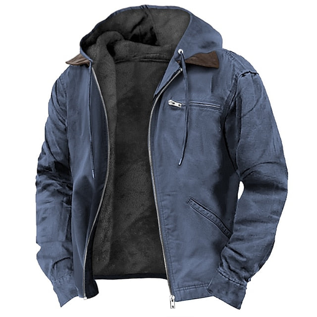Herren - Sherpa-Fleecejacke mit Kapuze - Baumwollmaterial - Zip-Up Arbeitsjacke für Komfort und Wärme