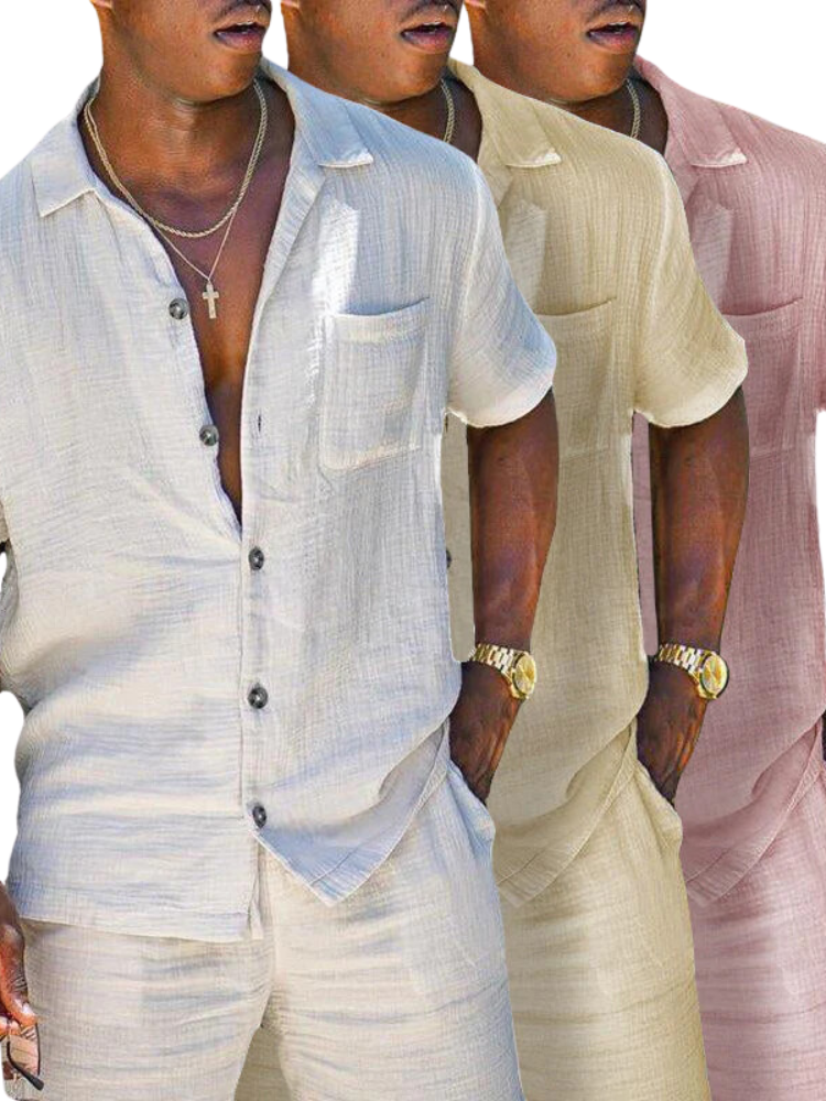 Herren - Zweiteiliges Sommerset - Leichtes Hemd und Hose mit Knopfleiste - Ideal für warme Tage