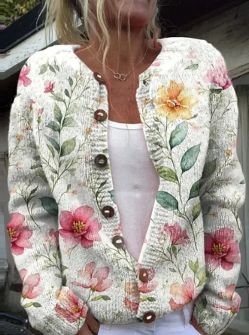 Damen - Floral Cardigan - Weicher Strick - Stilvolles Layering Must-Have, Perfekt für jeden Anlass