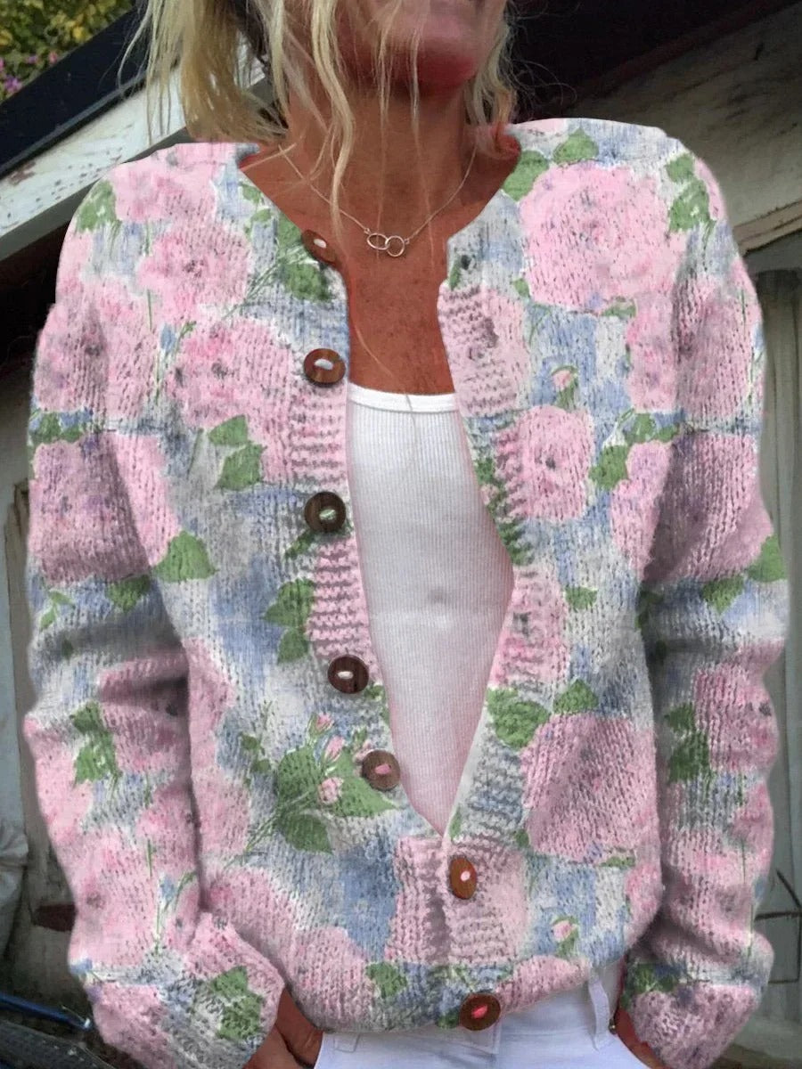 Damen - Floral Cardigan - Weicher Strick - Stilvolles Layering Must-Have, Perfekt für jeden Anlass
