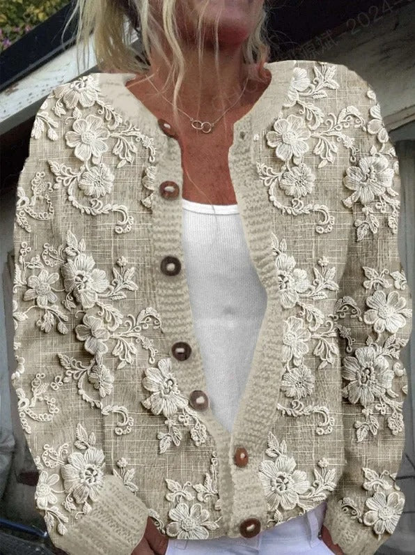 Damen - Floral Cardigan - Weicher Strick - Stilvolles Layering Must-Have, Perfekt für jeden Anlass