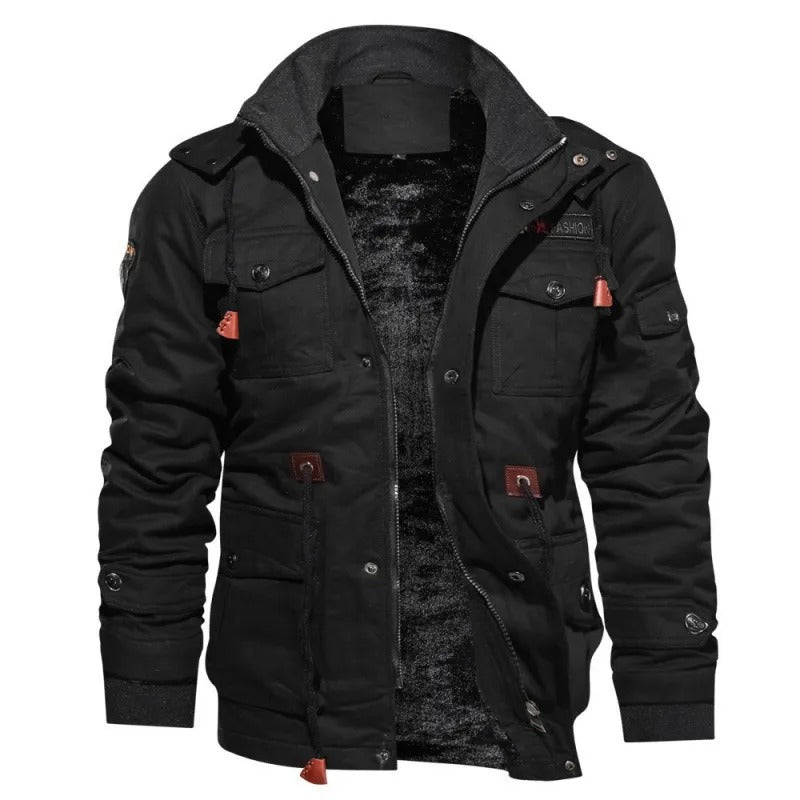 Herren - Winterjacke - Plüschfutter und Kapuze - Dicke, warme Outdoor-Jacke für kalte Tage