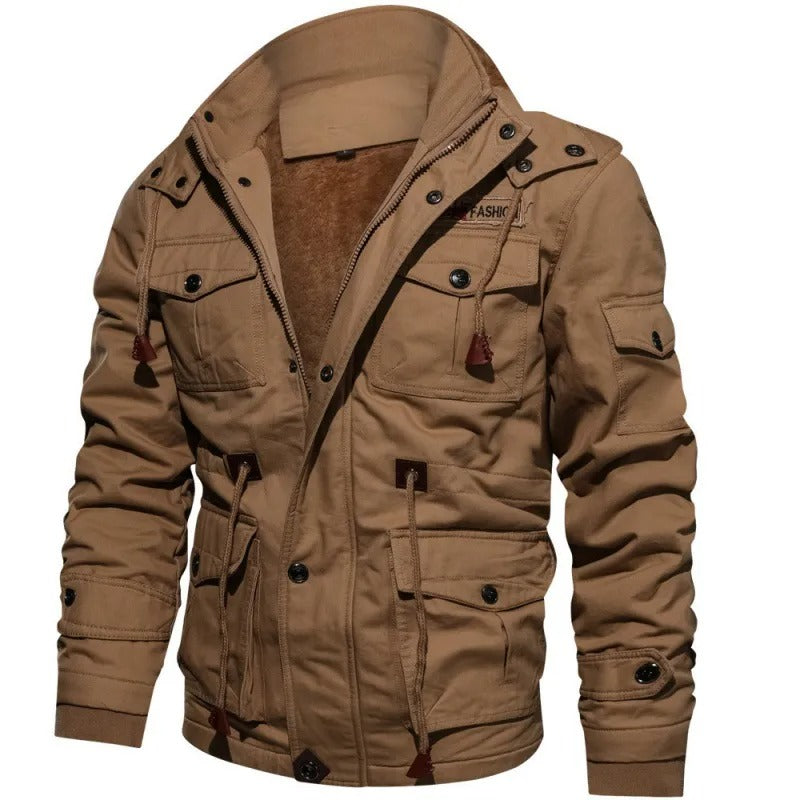 Herren - Winterjacke - Plüschfutter und Kapuze - Dicke, warme Outdoor-Jacke für kalte Tage