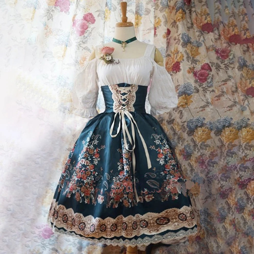 Damen Blumen Oktoberfest Dirndl Kleid