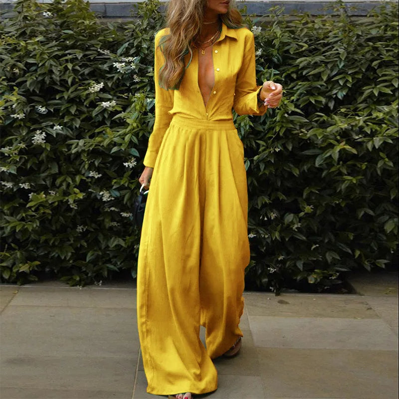Damen - Geknöpfter Jumpsuit - Elastische Taille - Bequem und Stilvoll für Jeden Anlass